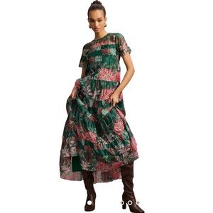 Anthropologie Bhanuni Jyoti Tiered Short-Sleeve Maxi Dress